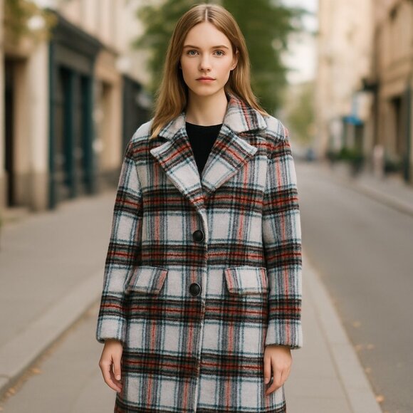 NWT Bernie Bernardo X Nordstrom All the Best Things Plaid Long Coat XXL - Picture 1 of 11